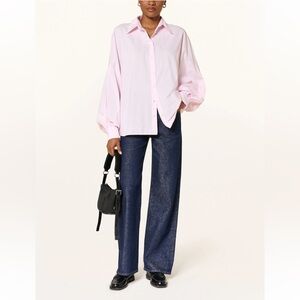 SoSUE Antonia Blouse Puff Sleeve Button Down Blush Pink One Size